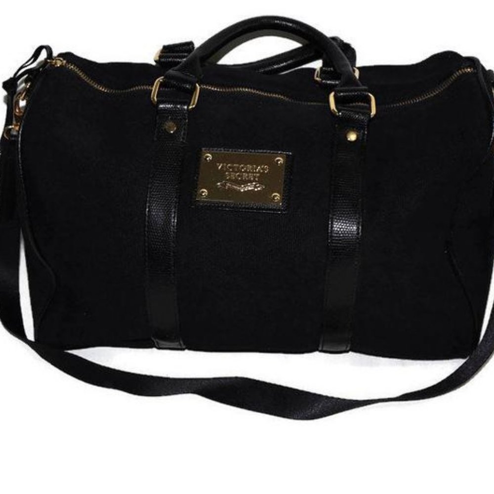 Victoria's Secret Bag Black Canvas Satchel